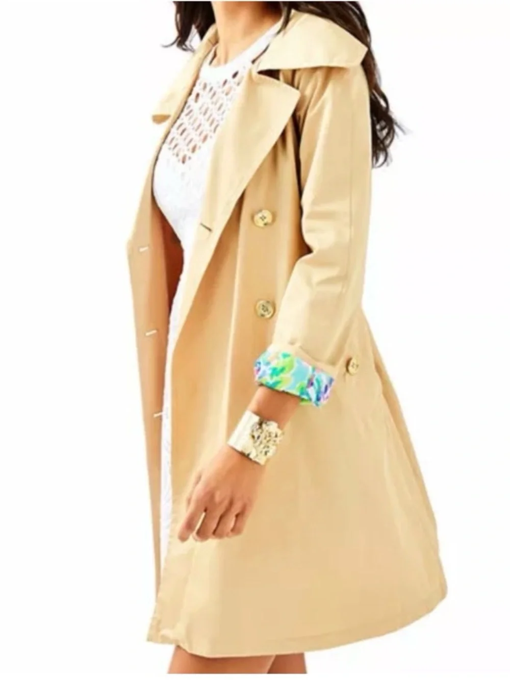 Lilly Pulitzer Qynn Trench Coat Tan - Picture 2 of 13